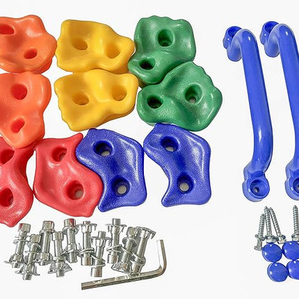 KINSPORY 10Pc Colourful Pig Nose Shape Children Rock Climbing Holds Indoor Outdoor Kids Playground Build with Two Blue Handles - Mounting Hardware Kit Included
