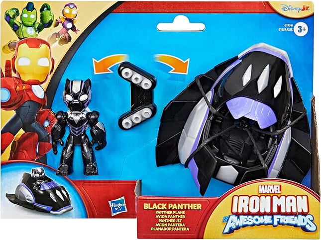 IRON MAN AND HIS AWESOME FRIENDS Marvel Black Panther Plane Action Figure & Toy Vehicle, 3-Inch (7.6 CM) Super Hero Toys for Kids, Ages 3+