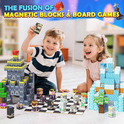 Magnetic Blocks - Mine Magnet World Chess Set, Magnetic Building Toys Games for Kids Ages 5-7 6-8 8-12, Magnet Tiles Kids Toddler Toys, Ideal Gifts for Boys & Girls Ages 3+
