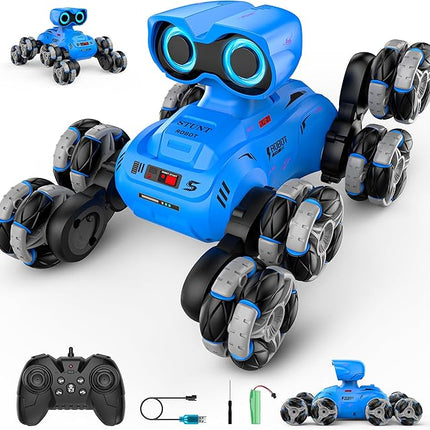 Robot Toys, 8-Wheel Stunt Remote Control Car with Auto-Demonstration, 360° Rotation, LED Eyes, Music, 2.4Ghz, All Terrain Rc Cars, Remote Control Car for Boys 4-7 6-8 8-12