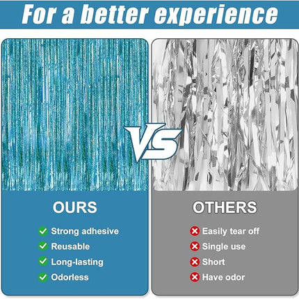 2 Pack Laser Blue Foil Fringe Curtains Streamers Party Decorations 3.3 x 8.2 ft, Blue Tinsel Curtain Fringe Backdrop for Parties, Door Fringe Birthday Streamers, Photo Booth Backdrops, Party Decor