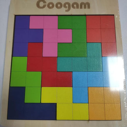 Coogam Wooden Puzzle Pattern Blocks Brain Teasers Game with 60 Challenges, 3D Russian Building Toy Wood Tangram Shape Jigsaw Puzzles Montessori STEM Educational Toys Gift for Kids Adults