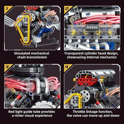 V8 Engine Building Blocks That Run,Mini V8 Car Engine Model Kit with LED Light and App Control,Collectible Set for Adults, Construction Engine Building Set for Kids.(665 Pcs)