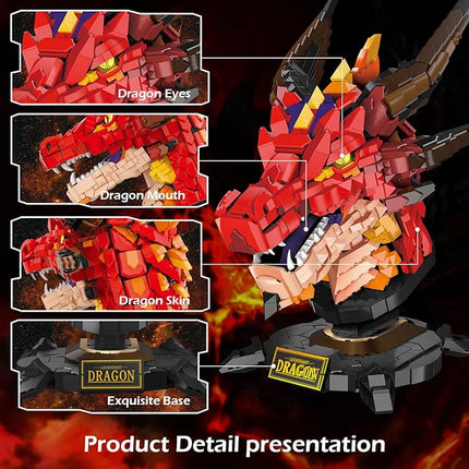 NUTCRACKER Dragon Building Set for Adult - Fire Dragon Head Toy Building Set, Animal Skeleton Fossils Home Desktop Display Model Decor, Easter Birthday Gift for Teens Boys Girls 14+ (2713 Pieces)