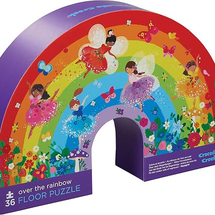 Crocodile Creek 36-Piece Jigsaw Floor Puzzle - Fun Floor Puzzles for Kids Ages 3-5 - Heavy-Duty Shaped Box for Storage - Over The Rainbow - 24" W x 18" H Finished