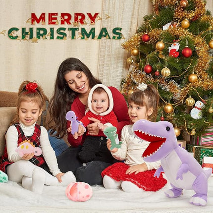 MorisMos Dinosaur Stuffed Animal with Babies,23.6'' Big Mommy Stuffed Dino T-rex with 3 Baby Dino Toys & Eggs Plush Inside Belly,Boy Girl Dinosaur Toys for Kids Birthday Gift,Purpel T-rex Party Decor