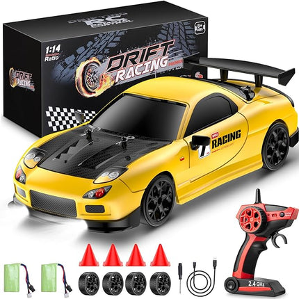 RC Drift Car, 1:14 Scale 4WD Drift Remote Control Car 2.4GHz 28km/h High Speed RC Racing Car, RTR with LED Lights,Racing and Drift Tires for Teens, Kids, Boys and Adults