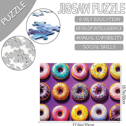 Different Shapes Colors Doughnuts Jigsaw Puzzle 1000 Pieces Puzzles for Adults, Colorful Playful Donut Jigsaw Puzzles for Challenging Family Activity Games DIY Puzzle for Home Decor - 20 x 27 Inches