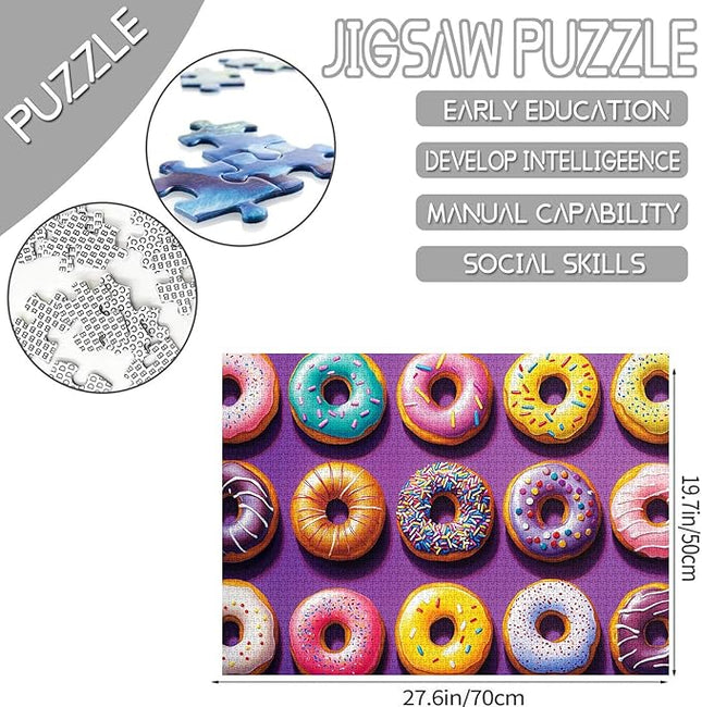 Different Shapes Colors Doughnuts Jigsaw Puzzle 1000 Pieces Puzzles for Adults, Colorful Playful Donut Jigsaw Puzzles for Challenging Family Activity Games DIY Puzzle for Home Decor - 20 x 27 Inches