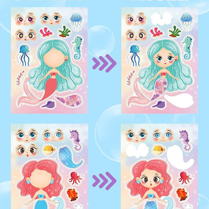 24 Pcs Make Your Own Mermaid Sticker Sheets for Kids with Mermaid Face Stickers for Toddlers Girls Crafts Activities Gift Bag Stuffers Birthday Party Valentines Day Gifts for Kids Classroom