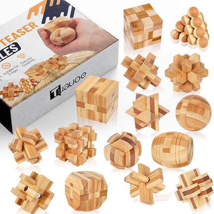 Wooden Brain Teaser Puzzles, 15pcs 3D Brain Teasers for Adults Teens Kids, Logic Mind Puzzle Box Lock Toy Removing Assembling 3D Small Puzzle Gift Set, Small 3D Unique IQ Hand Puzzles