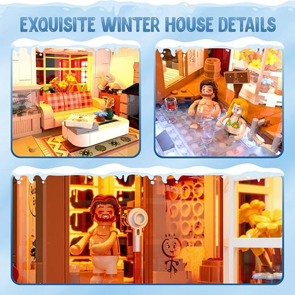 Spa-Cabin Winter Lighting-Building-Bricks Set - 2235 Pcs Christmas House Winter Lodge LED Light Construction Building Christmas Village Model Set for Adults and Families