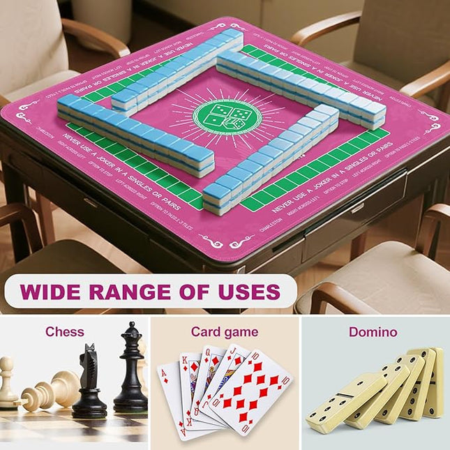 Mahjong Mat - 32.4x32.4 Inch Noise Reduction Anti-Slip Gaming Mat for Mahjong, Poker, Board Games, Card Games, Dominoes (Pink)