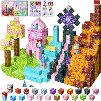 Magnetic Blocks, 150PCS Magnetic Building Blocks, STEM Constructions Magnet Blocks for Boys Girls Age 3 4 5 6 7 8 9 10, Sensory Stacking Toy Christmas Birthday Gifts for Kids