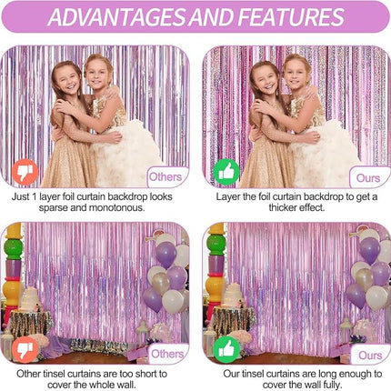 2 Pack Laser Pink Foil Fringe Curtains Streamers Party Decorations 3.3 x 8.2 ft, Tinsel Curtain Fringe Backdrop for Parties, Door Fringe Birthday Streamers, Barbie Backdrop Birthday Party Decorations