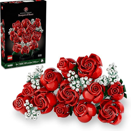 LEGO Botanicals Bouquet of Roses Artificial Flowers - Fake Red Roses Building Set for Adults, Ages 18+ - Gifts for Anniversary for Women & Men - Home Decor for Table Display - 10328