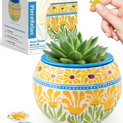PieceRelax 3D Puzzle Planter 80 Pieces - Summer Blossoms, Home Decor Flower Pots for Indoor Cactus, Succulents Pots [K1126]