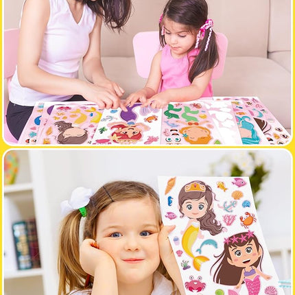24 Pcs Make Your Own Mermaid Sticker Sheets for Kids with Mermaid Face Stickers for Toddlers Crafts Activities Gift Bag Stuffers Birthday Party Favors for Kids