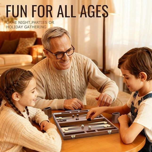 ropoda Sapele Wood Backgammon Board Game Set (15 Inches) for Adults and Kids - Classic Board Strategy Game - Portable and Travel Backgammon Set with Wooden Playing Pieces and Accessories