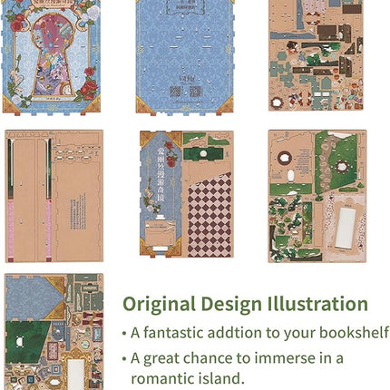 Tonecheer DIY Book Nook Kit for Adults,3D Wooden Puzzle Bookend Bookshelf Insert Library Decor, Booknook Miniature House Kit with Body Motion Sensor LED Light (Alice in Wonderland)