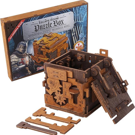 WOODEN.CITY Escape Room Puzzle Box – 3D Wooden Puzzle Box for Adults & Teens, Brain Teaser Puzzle Box Secret Lock Box with Cluebox Mechanism – Mechanical Wood Puzzle Box Kit, Unique Puzzle Boxes Gift