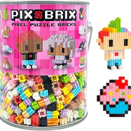 Pix Brix Pixel Art kit Puzzle Bucket - 1,500-Piece Kit with 11-Color Light Palette – Patented Interlocking Building Bricks for 2D and 3D Creations – STEM Toy for Ages 6+