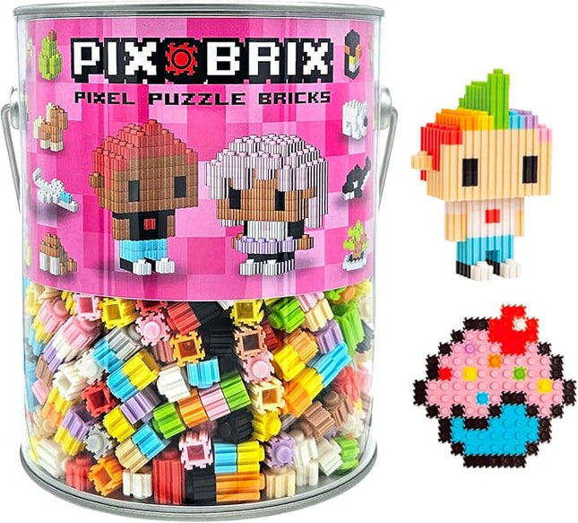 Pix Brix Pixel Art kit Puzzle Bucket - 1,500-Piece Kit with 11-Color Light Palette – Patented Interlocking Building Bricks for 2D and 3D Creations – STEM Toy for Ages 6+