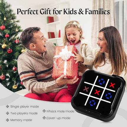 Tic-Toe Game, 4 in 1 Handheld Educational Game Machine, Electronic Tic-Toe Game for Education and Memory Growth, Home, Toy Board Game for Kids and Adults (Black)