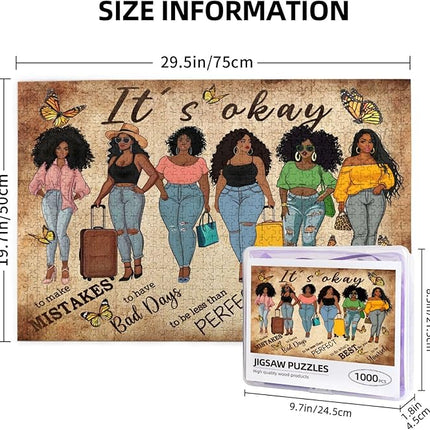 African American Jigsaw Puzzles 1000 Pieces for Adults, Black Woman with Self-Love Affirmations, Empowering Wooden Puzzle for Stress Relief & Home Decor