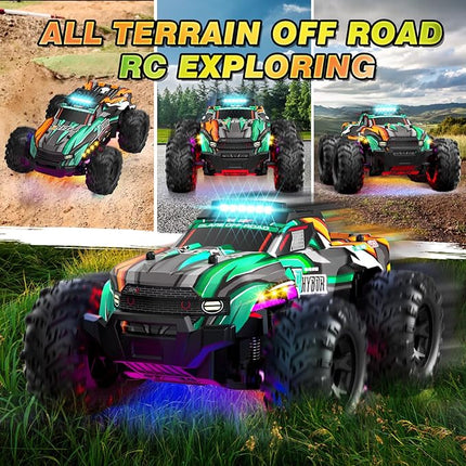 BLUEJAY Remote Control Car, 1:16 All Terrain High Speed RC Cars Truck for Boy, Rechargeable Monster RC Truck with Cool LED Lights & Spray, RC Cars Toys Gifts for Adults Kids Boys Girls 4-7 8-12