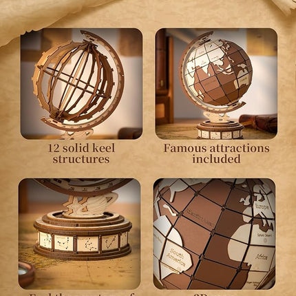 ROBOTIME 3D Wooden Puzzle for Adults Global Wonders DIY Model Kit to Build Wooden Craft Kits for Teens Educational Brain Teaser Assembly Toy Unique Gift