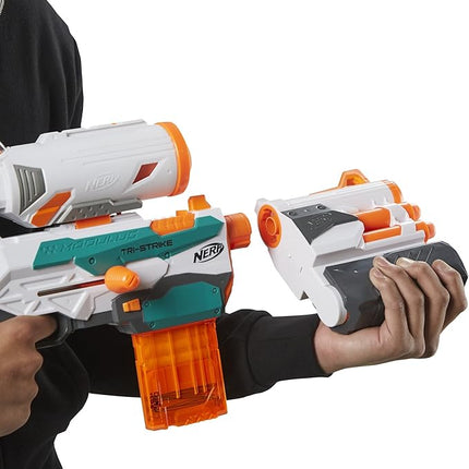 Nerf Modulus Tri-Strike Blaster, Mega Barrel, Rocket Launcher, Clip, 1 Rocket, Kids Outdoor Games (Amazon Exclusive)