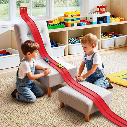 16 Ft Flexible Race Car Ramp Track for Kids Toy with Suction Cups, Compatible with Diecast 1/64th Cars, Rolls Up Portable Racetrack Party Favor Gifts for Boys Ages 3-10 Year Old (Racing Red)