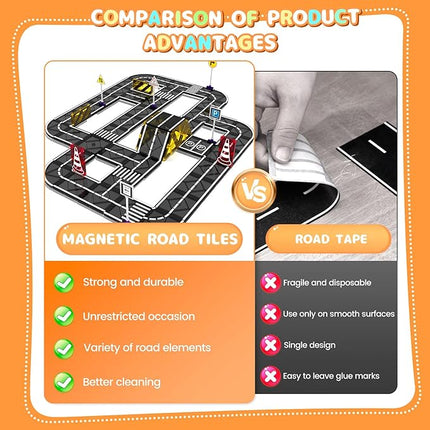 Magnetic Tiles Building Blocks for 3 4 5 6 7 8+ Years Old Boys Girls Colorful Magnet Stacking Toys Birthday Gift for Toddlers STEM Preschool Educational Construction Tiles Set (Magnetic Road)