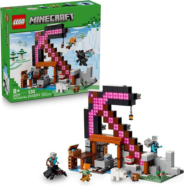 LEGO Minecraft The Pickaxe Mine Kids Toy - Building Set for Boys and Girls - Minecraft Toy for Gaming Fans 8+ - Includes Alex, Miner, and Stray Spider Jockey Minifigure - Birthday Gift Idea - 21277