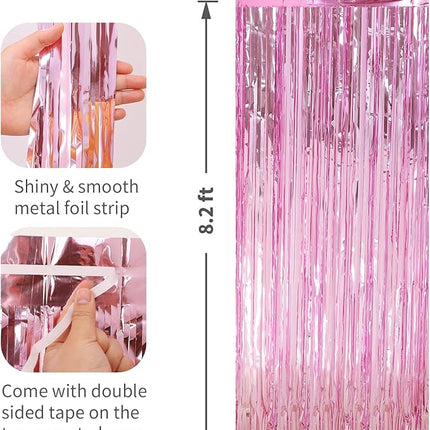 2 Pack Pink Foil Fringe Curtains Streamers Party Decorations 3.3 x 8.2 ft, Pink Tinsel Curtain Fringe Backdrop for Parties, Door Fringe Birthday Streamers, Barbie Backdrop Birthday Party Decorations