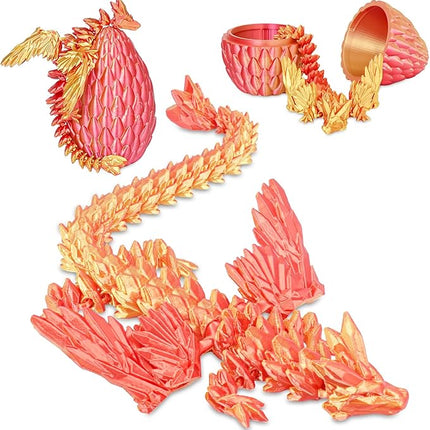 Winged Dragon Surprise Egg 3D Printed Dragon Eggs with Toy Inside Collectible Fantasy Desk Toy Gifts for Kids Adults Christmas Easter Birthdays Holiday Decor(Orange Red,Medium)