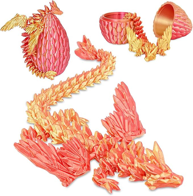 Winged Dragon Surprise Egg 3D Printed Dragon Eggs with Toy Inside Collectible Fantasy Desk Toy Gifts for Kids Adults Christmas Easter Birthdays Holiday Decor(Orange Red,Medium)