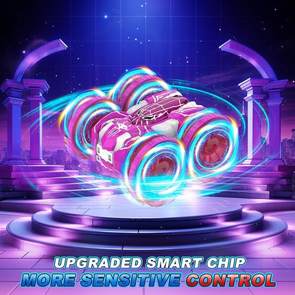 Waterproof Remote Control Car，4WD Land & Water 2.4 GHz RC Car Remote Control Boat，360°Rotation RC Stunt with LED Lights，Boys Girls Gifts All Terrain Water Beach Pool Toy Pink