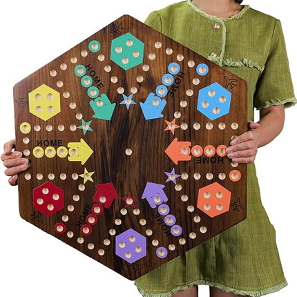 Medikaison Extra Large 23.6 Inches Wahoo Marble Board Game 4 and 6 Players 2 Sided Painted Thicken Wood Board Perfect Game for Family Friends Party (Brush Paint Burn)