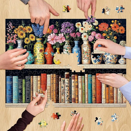 500 Piece Puzzle for Adults Puzzle, Beautiful Bookshelf Jigsaw Puzzle 500 Pieces, Flowers and Vase Jigsaw Puzzles for Adults Seniors, Fun Decor Challenging Family Games Holiday Party Gifts 20.5×15 in