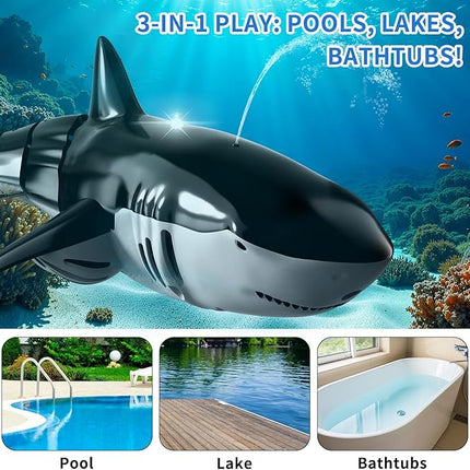 2.4GHz Remote Control Shark Toy for Pool, 1:18 Scale High Simulation RC Shark with Light & Spray Water, Electric Remote Controlled Swimming Water Pool Toys for 4 5 6 7 Year olds Kid Boys Girls