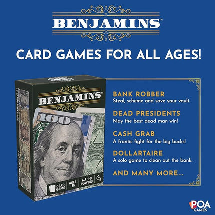 Benjamins Cash Cards – Money-Themed Card Games for Adults, Teens & Families, Fast-Paced Strategy Card Games for Parties, Entertaining & Fun Games for Family Night. Play with Money.