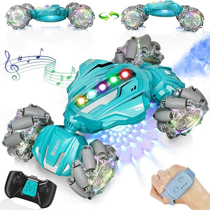 Remote Control Car Toys for Kids, Gesture Sensing RC Stunt Car, RC Cars for Boys Age 8-12, 2.4Ghz Hand Controlled Twist Cars, Ideal Birthday for Kids Age 6 7 8 9 10+(Lagon Blue)