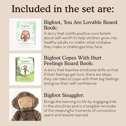 Slumberkins Bigfoot Snuggler & 2 Board Books Complete Set Bundle | Soft Plush Toy for Ages 0+ | Enhances Self-Esteem & Positive Relationships (Bigfoot Snuggler Plush + 2 Board Books)
