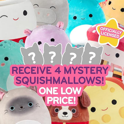 Squishmallows Mystery 10-Inch 4-Squish 2025 Value Pack - Get Four Large Official Jazwares Plush for Less - Collectible Soft & Squishy Stuffed Animal Toy - Gift Set for Kids, Girls & Boys