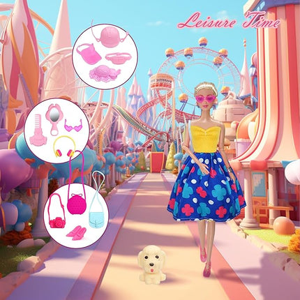 122Pcs Doll Clothes and Accessories - with Doll Sets,Fashion Pack Playset Including Wedding Gowns/Dresses/Hangers/Shoes/Outfit,Fashionista Princess Dolls Playset,Birthday Girls Gifts Age 345678