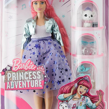 Barbie Princess Adventure Daisy Doll in Princess Fashion (12-inch Curvy) with Pink Hair, Pet Kitten, Tiara, 2 Pairs of Shoes and Accessories, for 3 to 7 Year Olds