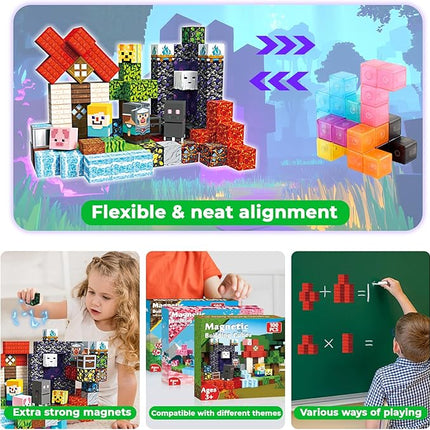 100 PCS Magnetic Blocks - Magnetic Building Blocks, Stacking Magnets for Kids, Sensory Toy for STEM Montessori Sensory Toys for Kids 3+ Boys and Girls Christmas Birthday Gifts