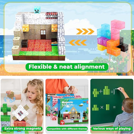 Magnetic Blocks - 150 PCS Build Magnetic Windmill Falls Homes - Magnetics Toys for Montessori Toddler Christmas Birthday Gifts - STEM Sensory Toys for 3 4 5 6 7 8 9 10 Year Old Boys & Girls